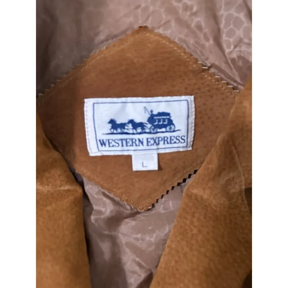 Women’s Vintage 80’s Fringe Leather Jacket Brown Western Express Size Large - Picture 4 of 16